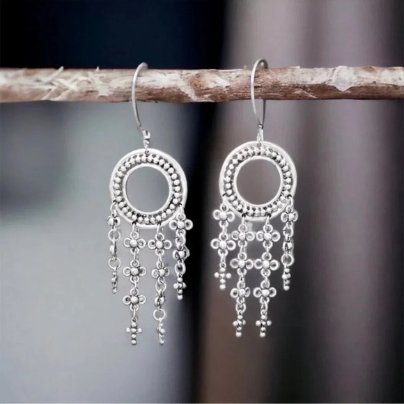 Moroccan Dangle Earrings Silver Boho Gypsy Tribal - Picture 1 of 6